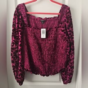 Torrid Velvet Smocked Blouson Sleeve Crop Top